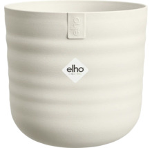 Runder Pflanztopf von Elho mit horizontal geriffelter Oberflächenstruktur und Elho Logo.