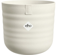 Cremeweißer runder Kunststoff-Blumentopf von Elho mit strukturierter Oberfläche und horizontalen Rillen.