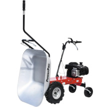 PowerPac Motorschubkarre mit Benzinmotor, großer Metallmulde und Luftreifen für den Transport schwerer Lasten auf der Baustelle oder im Garten.