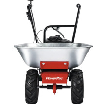 PowerPac Motorschubkarre mit verzinkter Mulde, geländegängigen Reifen und Benzinmotor.