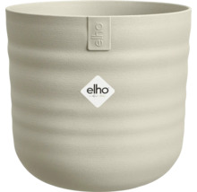 Elho Blumentopf, beige, rund, mit geriffelter Textur, aus Kunststoff, Elho Logo.