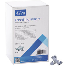 add2 Profilkrallen C 4 für Wand- und Deckenpaneele, Packung mit 250 Stück für 10 Quadratmeter, inklusive einer Metallkralle.