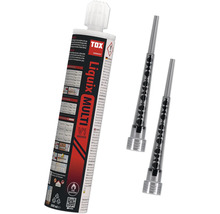 TOX Injektionsmörtel Liquix Multi V1 Vinylester 300 Milliliter inklusive zwei Statikmischern. Feuerbeständig. TOX Logo.