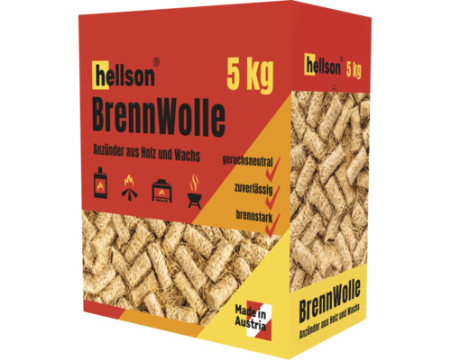 hellson BrennWolle Anzünder aus Holz und Wachs, 5 Kilogramm Packung, geruchsneutral, hergestellt in Österreich.