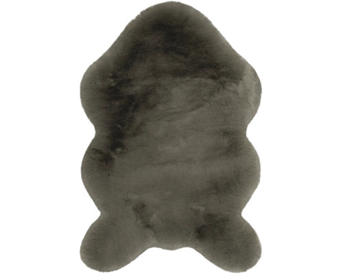 Dunkelgrauer Kunstfell-Teppich in Schaffellform, weiches Synthetikfell.