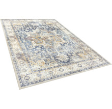 Rechteckiger Teppich mit orientalischem Vintage-Muster in Blau- und Beigetönen mit Used-Look.