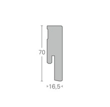 Querschnitt einer Sockelleiste mit einer Höhe von 70 Millimeter und einer Breite von 16,5 Millimeter.