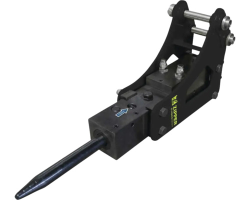 ZIPPER Hydraulikhammer für Minibagger aus robustem Stahl mit ZIPPER Logo.