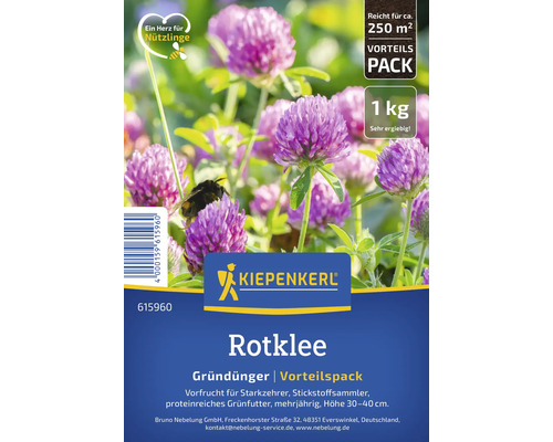 Kiepenkerl Rotklee Samen als Gründünger im 1 Kilogramm Vorteilspack für circa 250 Quadratmeter, insektenfreundlich.