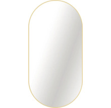 Wandspiegel in Kapselform mit schmalem Rahmen in Gold.