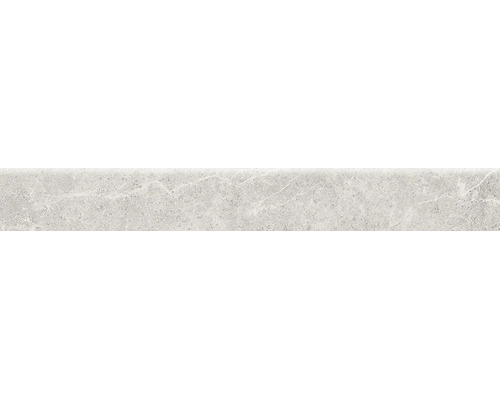 Graue Bordürenfliese in Steinoptik mit dezenter Maserung und strukturierter Oberfläche.