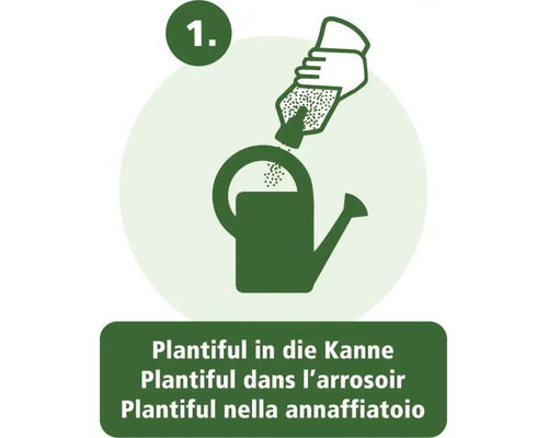 Erster Schritt: Plantiful Pflanzendünger in die Gießkanne füllen.