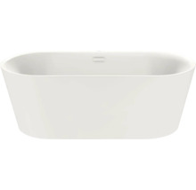Weiße freistehende Badewanne in ovaler Form aus Sanitäracryl mit Überlauf.