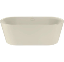 Freistehende Badewanne in ovaler Form mit integriertem Überlauf.