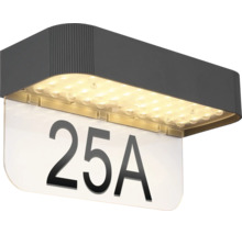 LED-Hausnummernleuchte mit transparenter Platte für Hausnummern.