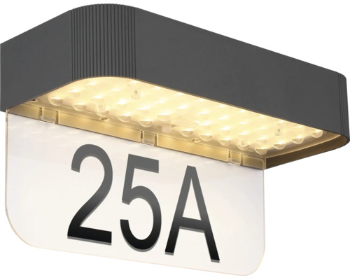 LED-Hausnummernleuchte mit transparenter Platte für Hausnummern.