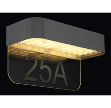 LED-Hausnummernleuchte in Anthrazit mit beleuchteter Fläche für Hausnummern.