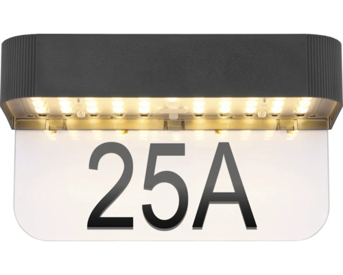 LED Hausnummernleuchte mit beleuchteter Fläche und der Hausnummer 25A sowie anthrazitfarbenem Gehäuse.