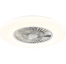 Moderner Deckenventilator mit integrierter LED-Beleuchtung und rundem Design.