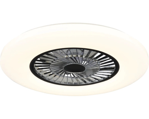 Deckenventilator mit integrierter LED-Beleuchtung und rundem Diffusor.