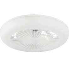 Runder Deckenventilator mit integrierter LED-Beleuchtung und Schutzgitter.