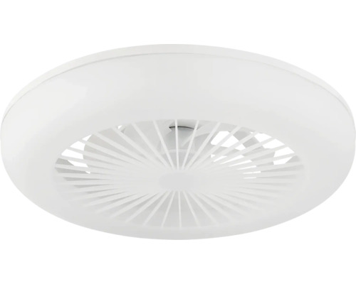 Runder Deckenventilator mit integrierter LED-Beleuchtung und Schutzgitter.