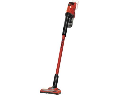 Einhell Akku-Stielsauger in Rot und Schwarz mit abnehmbarem Handteil und Bodendüse.