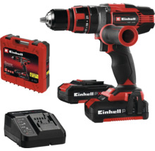Einhell Akku-Schlagbohrschrauber-Set mit zwei Power X-Change Akkus, Ladegerät und Transportkoffer.