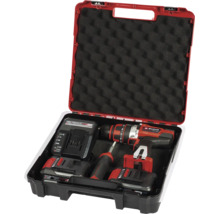 Einhell Akku-Bohrschrauber-Set im Koffer mit Akku-Bohrschrauber, zwei Akkus, Ladegerät und Handbithalter.