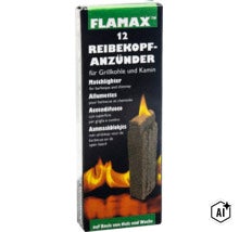 Flamax Reibekopfanzünder für Grillkohle und Kamin, Packung mit 12 Stück auf Basis von Holz und Wachs. (Image AI modified or generated)