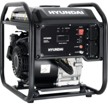 Inverter-Stromerzeuger Hyundai HY3000i mit digitalem Display, zwei Steckdosen und tragbarem Metallrahmen.