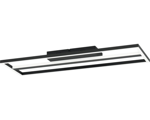 Moderne LED-Deckenleuchte in Schwarz und Weiß mit rechteckigem Design aus Metall und Kunststoff.