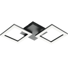 Moderne quadratische LED-Deckenleuchte aus schwarzem Metall mit zwei leuchtenden Rahmen.