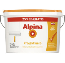 Alpina Innenfarbe Projektweiß, 12,5 Liter, matt, für circa 75 Quadratmeter, waschbeständig mit hoher Deckkraft.