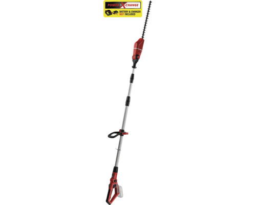 Akku-Teleskop-Heckenschere mit verstellbarem Kopf, Akku und Ladegerät nicht enthalten. Einhell Power X-Change Logo.