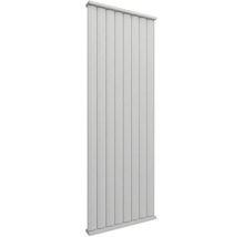 Vertikaler Design-Heizkörper in Grau mit acht flachen, abgerundeten Paneelen.