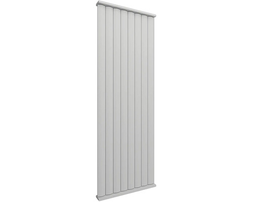 Vertikaler Design-Heizkörper in Grau mit acht flachen, abgerundeten Paneelen.