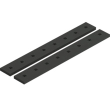 Zwei schwarze Flachverbinder mit jeweils acht vorgebohrten Löchern für die Montage.