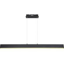Moderne, geradlinige LED-Pendelleuchte aus Metall mit rechteckigem Baldachin und zwei dünnen Drahtseilen.