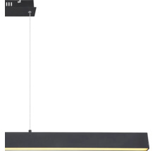 Moderne, geradlinige LED-Pendelleuchte mit schwarzem Gehäuse und schmaler Lichtaustrittsfläche.