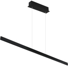 Moderne schwarze LED-Pendelleuchte mit langem, schmalem linearem Design und rechteckiger Deckenhalterung.