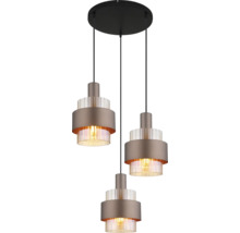 Dreiflammige Pendelleuchte mit Metallkorpus und geriffeltem Glaseinsatz für eine moderne Innenbeleuchtung