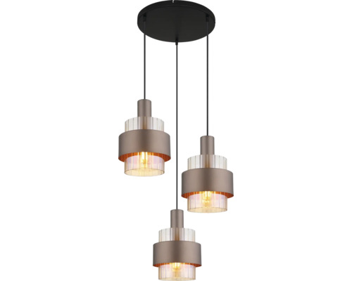 Dreiflammige Pendelleuchte mit Metallkorpus und geriffeltem Glaseinsatz für eine moderne Innenbeleuchtung