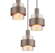 Dreiflammige Pendelleuchte mit Metall und geriffeltem Glas