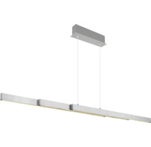 Moderne, längliche LED-Pendelleuchte aus Metall mit drei Segmenten und rechteckiger Deckenhalterung.
