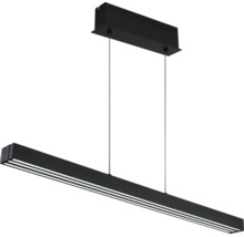 Moderne, lineare LED-Pendelleuchte in Schwarz mit rechteckigem Deckenbaldachin.