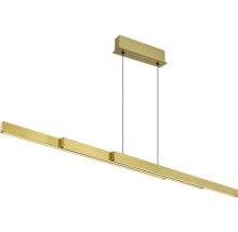 Moderne LED-Pendelleuchte in Gold mit langem, versetztem Stab-Design und rechteckiger Deckenbefestigung.