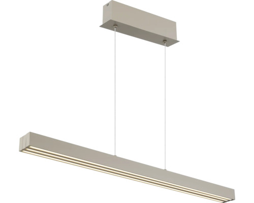 Moderne lineare LED-Pendelleuchte in rechteckigem Design mit zwei Seilaufhängungen und sichtbaren LED-Streifen an der Unterseite.