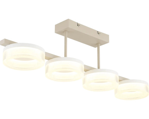 Moderne LED-Deckenleuchte mit vier ringförmigen Leuchtelementen.