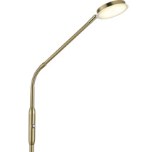 LED-Leselampe aus Messing mit flexiblem Arm und rundem flachem Leuchtkopf.